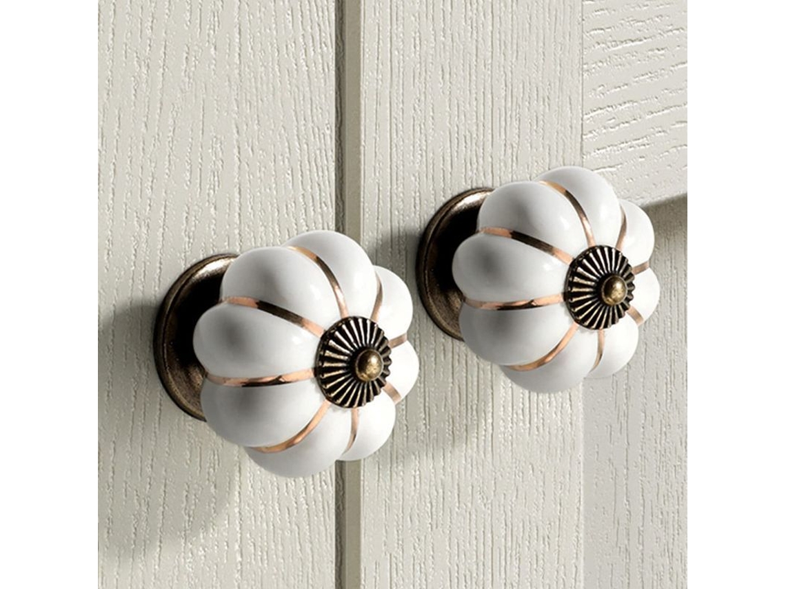 6 Manejos De Cerâmica Em Forma De Abóbora Para Gavetas Com Parafusos (branco)
