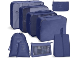 Conjunto de 8 Peças Bolsas Organizadoras Viagem, Incluindo Bolsas para Guardar Malas, Sapatos e Maquiagem, em Tela Azul Marinho BRILVIBERA
