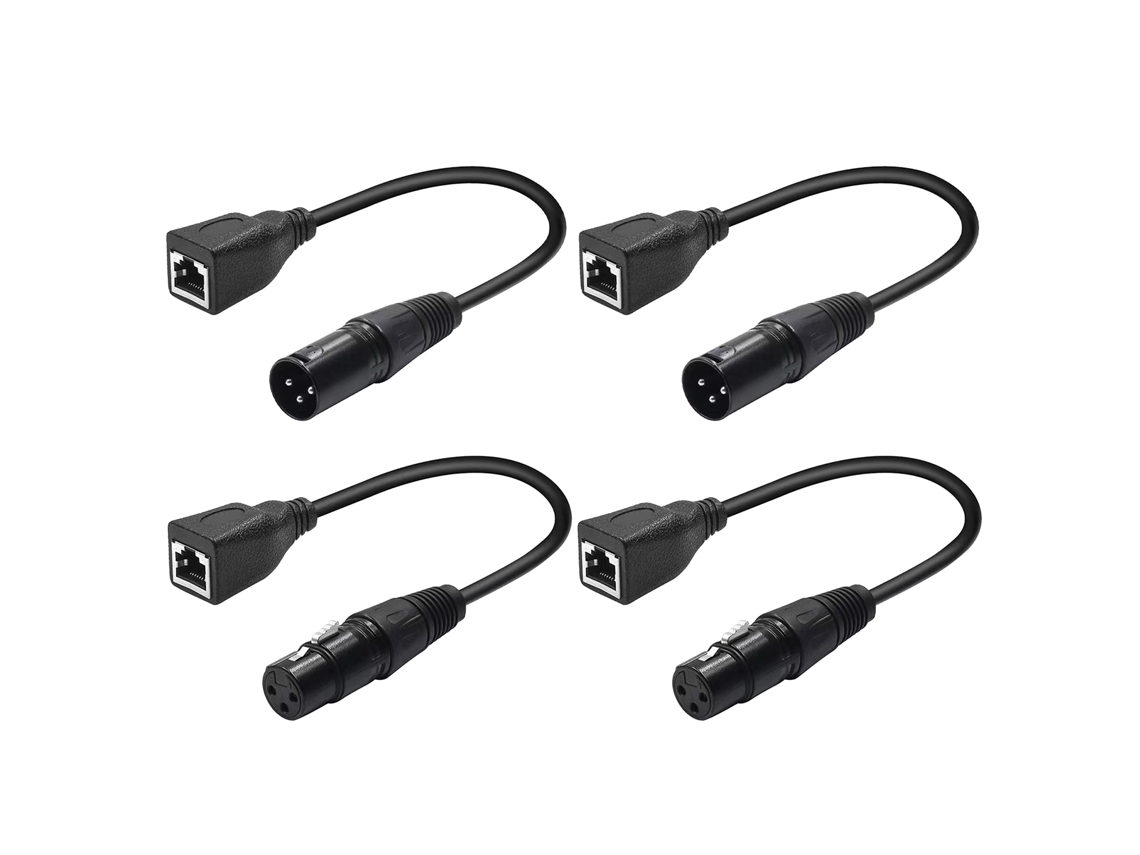 Cabo Adaptador XLR 3 Pinos Macho/Fêmea para Rj45 DMX Ethernet, Pack de 4 | S/MARCA