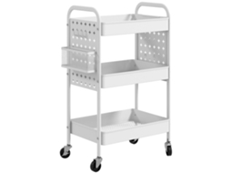 Carrito De Serviço Com 3 Estantes E 2 Cestas Colgantes, Ideal Para Cozinha E Sala, Fabricado Em Acero E Cor Branco. Zkaka