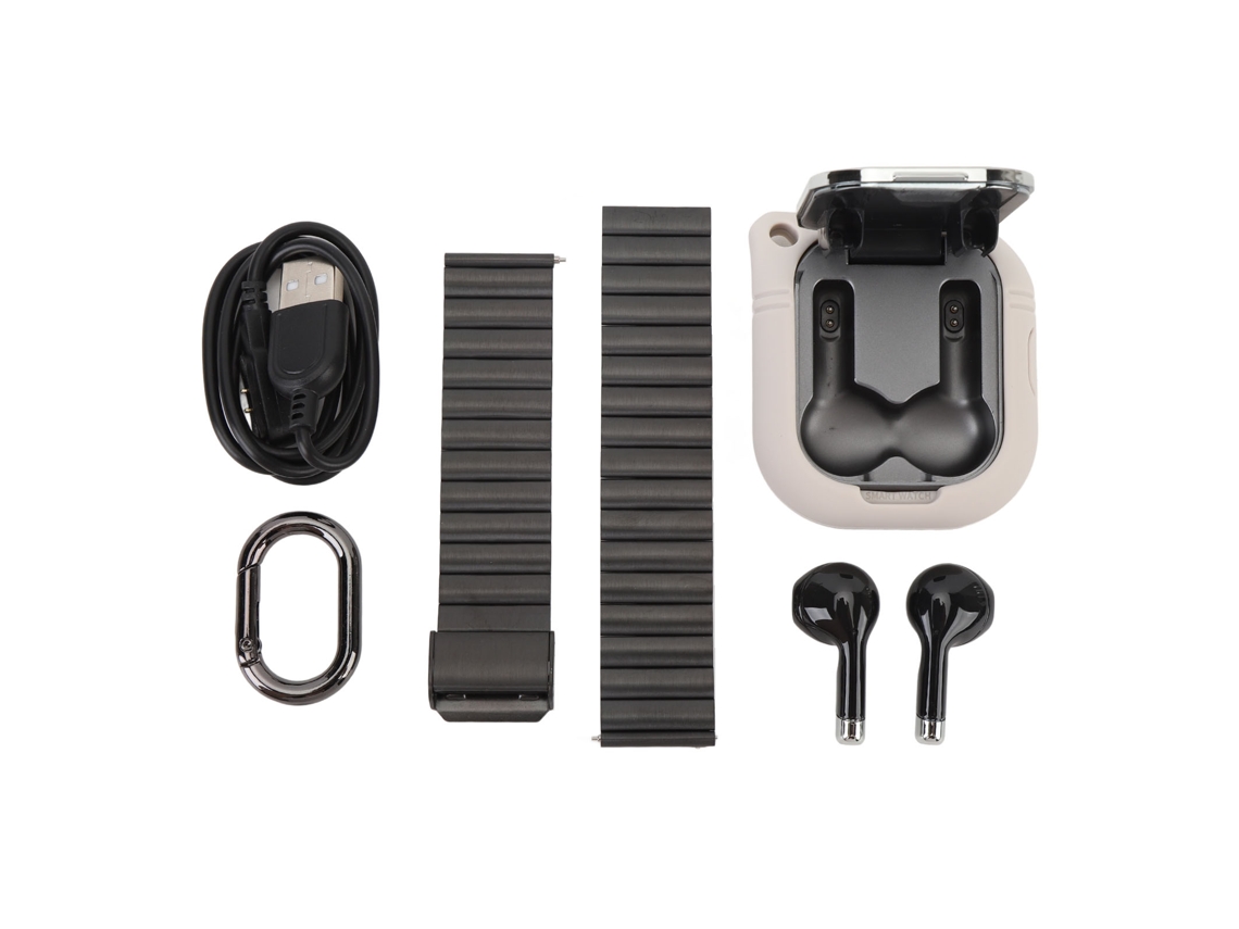 Relógio Inteligente 2 em 1 com Fones de Ouvido Bluetooth Fitness Tracker 2.01 Polegadas Pulseira de Aço