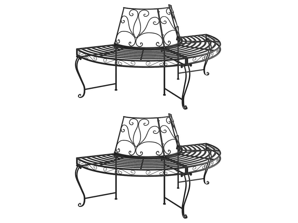 Vidaxl Banco De Árvore Semicircular 2 Pcs Ø160 Cm Aço Preto
