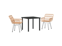 Conjunto 3 De Jantar De Jardim Vidaxl Vime Poliéster Marrom