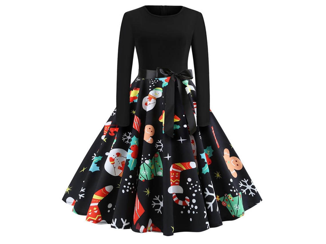 Laxiscreed Vestido Vintage Feminino Estampado Floco De Neve Para Natal E Eventos Festivos