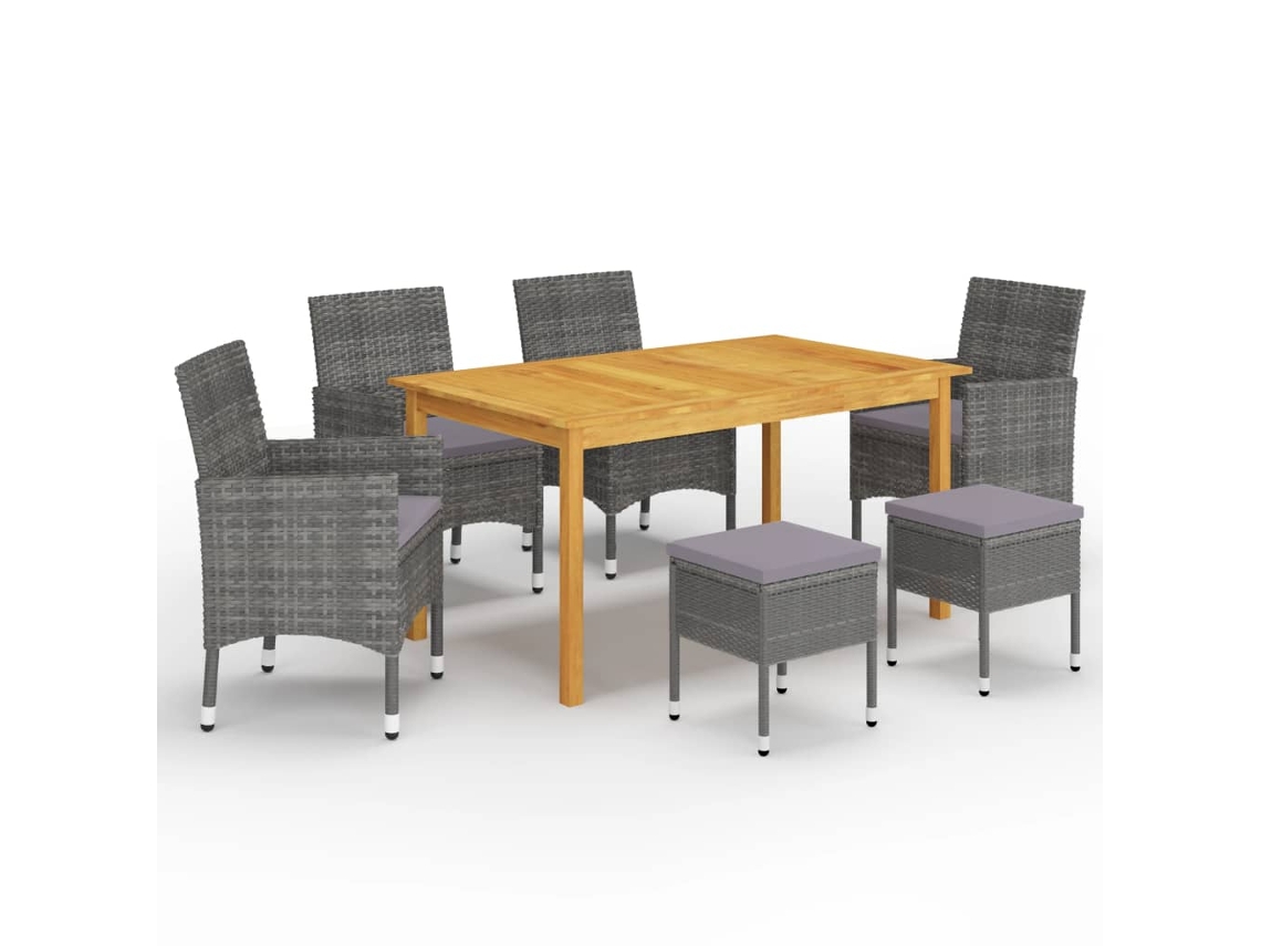 Conjunto De 7 Peças De Jantar Para Jardim Cinzento Dkd Home Decor