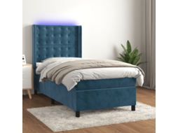 Cama Box Spring C/ Colchão/led 100x200 Cm Veludo Azul-escuro