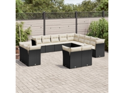 Vidaxl 13 Pcs Conjunto De Sofás De Jardim Com Almofadões Vime Pe Preto