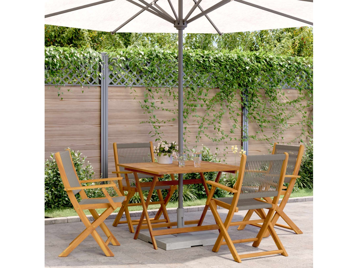 Vidaxl 5 Pcs Conj. Jantar P/ Jardim Polipropileno/madeira Maciça Cinza