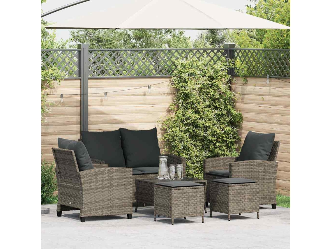 Vidaxl 6 Pcs Conjunto Sofás De Jardim Com Almofadões Vime Cinzento
