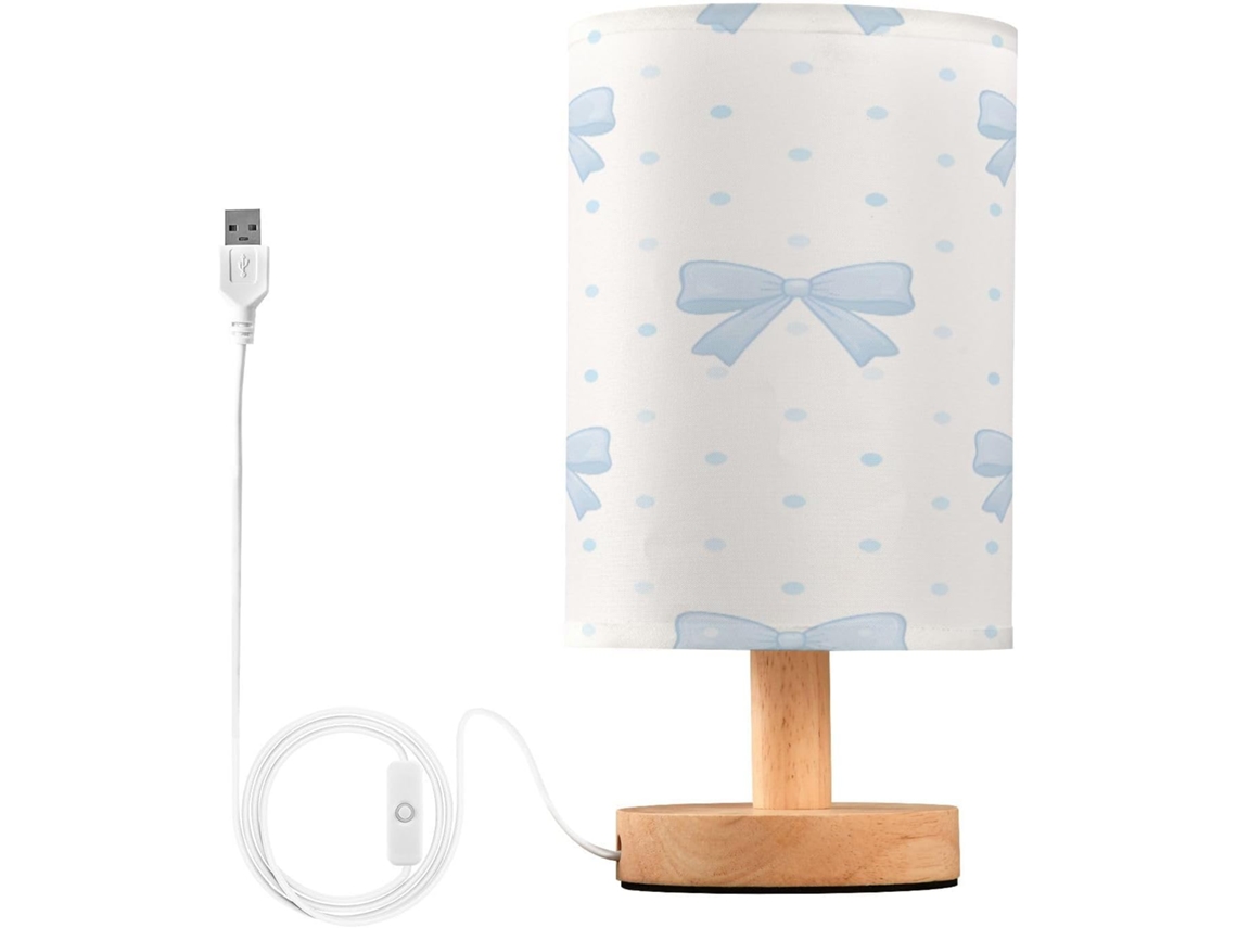 Abajur De Cabeceira Bows Led Para Quarto, Luminária De Leitura Com Portas Usb E Cúpula Tecido Para Sala Estar