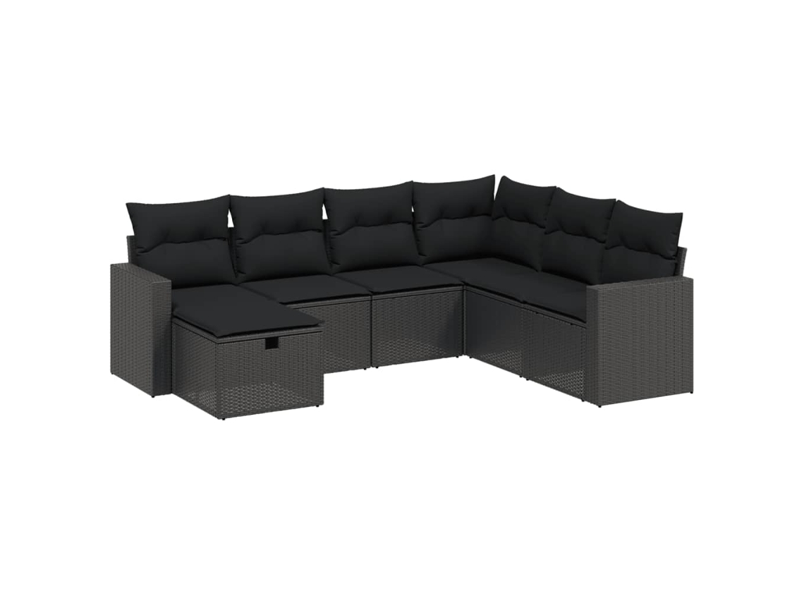 Conjunto de 7 Sofás para Jardim com Almofadões Vime Pe Preto MAISON EXCLUSIVE (N/A)