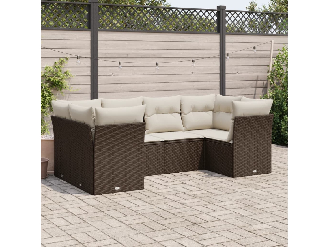 Vidaxl 6 Pcs Conjunto De Sofás Jardim C/ Almofadões Vime Pe Castanho