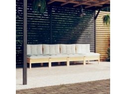 Vidaxl Sofá De Jardim 4 Lugares Com Almofadões Cor Creme Pinho Maciço
