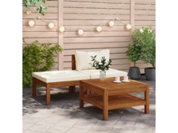 Vidaxl 3 Pcs Conj. Lounge De Jardim C/ Almofadões Branco Nata Acácia