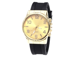 Relógio de quartzo unissex com pulseira de silicone, mostrador redondo, dourado, Zhoulianfa