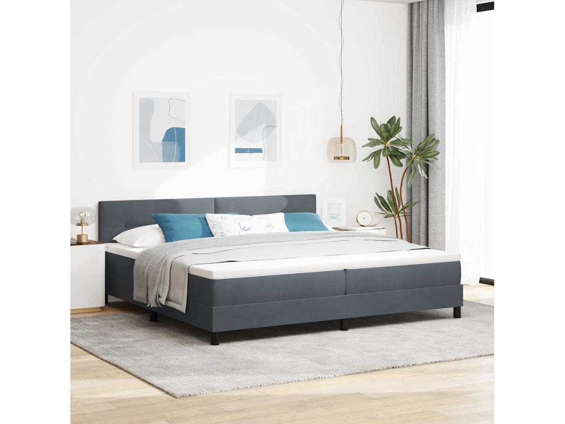 Vidaxl Cama Box Spring Led Cinza Escuro 200 X 200 Cm Veludo