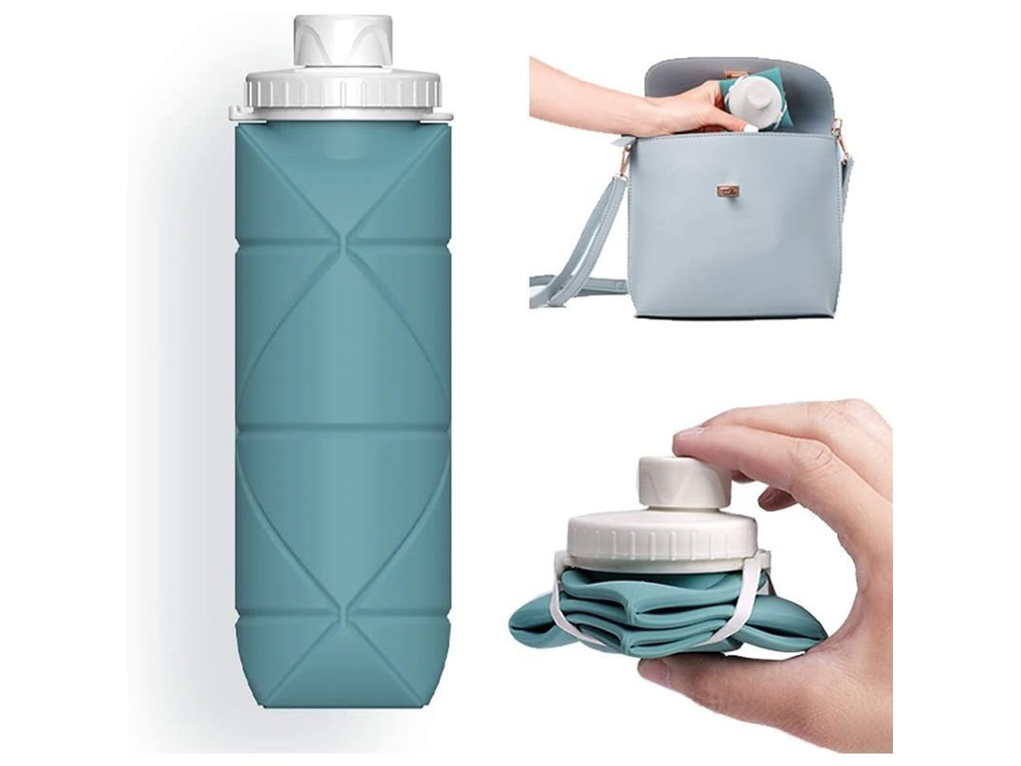 Garrafa de Água Nova LINE colapsível silicone sem BPA anti vazamento leve durável 600ml verde escuro