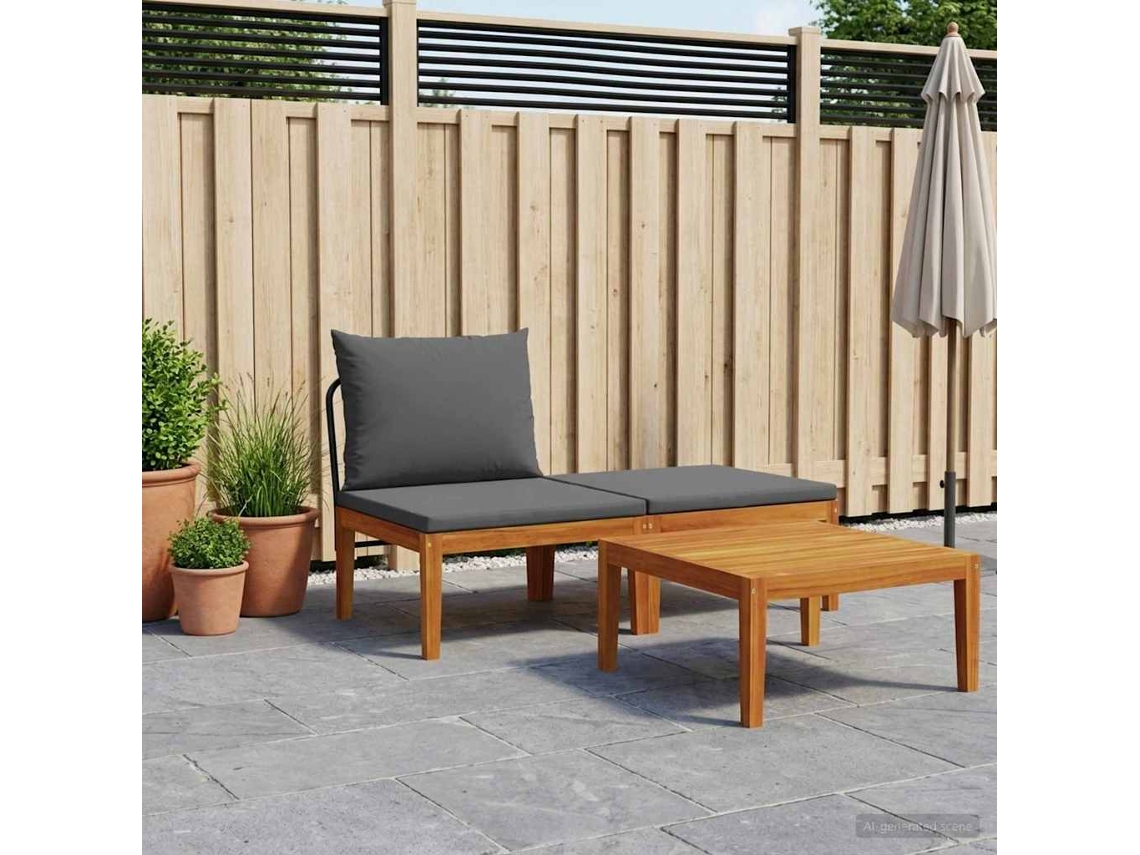 Vidaxl 3 Unid. Conjunto De Lounge De Jardim Com Almofadas Natural