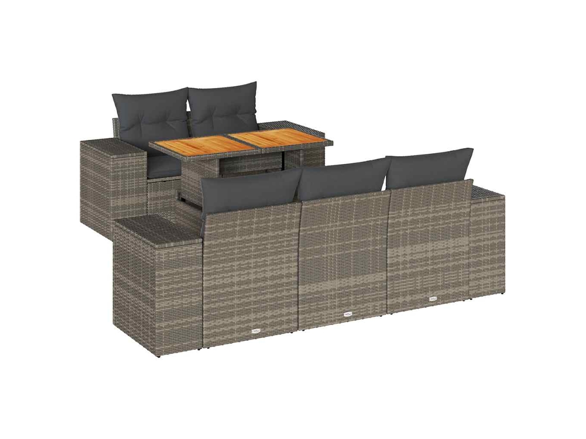 Conjunto de 6 Sofás de Jardim com Almofadões Vime Cinzento MAISON EXCLUSIVE (80x200 cm)