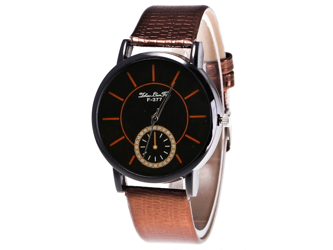 Relógio de pulso analógico de quartzo com pulseira de PU para mulheres, estudante, presente elegante (café)