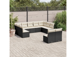 11 Pcs Conjunto Sofás De Jardim C/ Almofadões Vime Pe Preto Dkd Home Decor