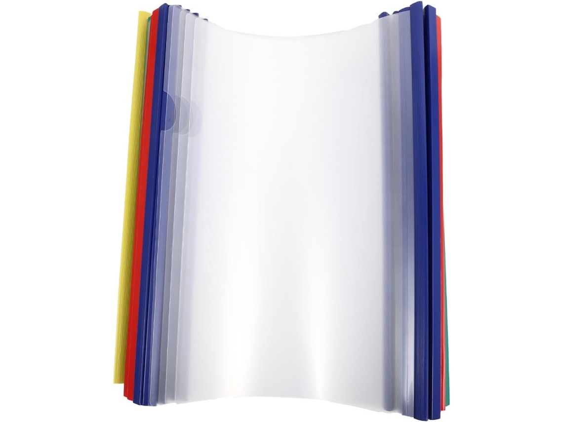 Conjunto de 50 adesivos transparentes tamanho A4 para proteger e organizar documentos em escolas.