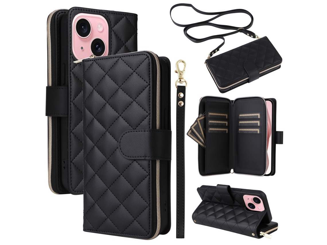Capa Para Iphone 15 Pele Sintética Preto