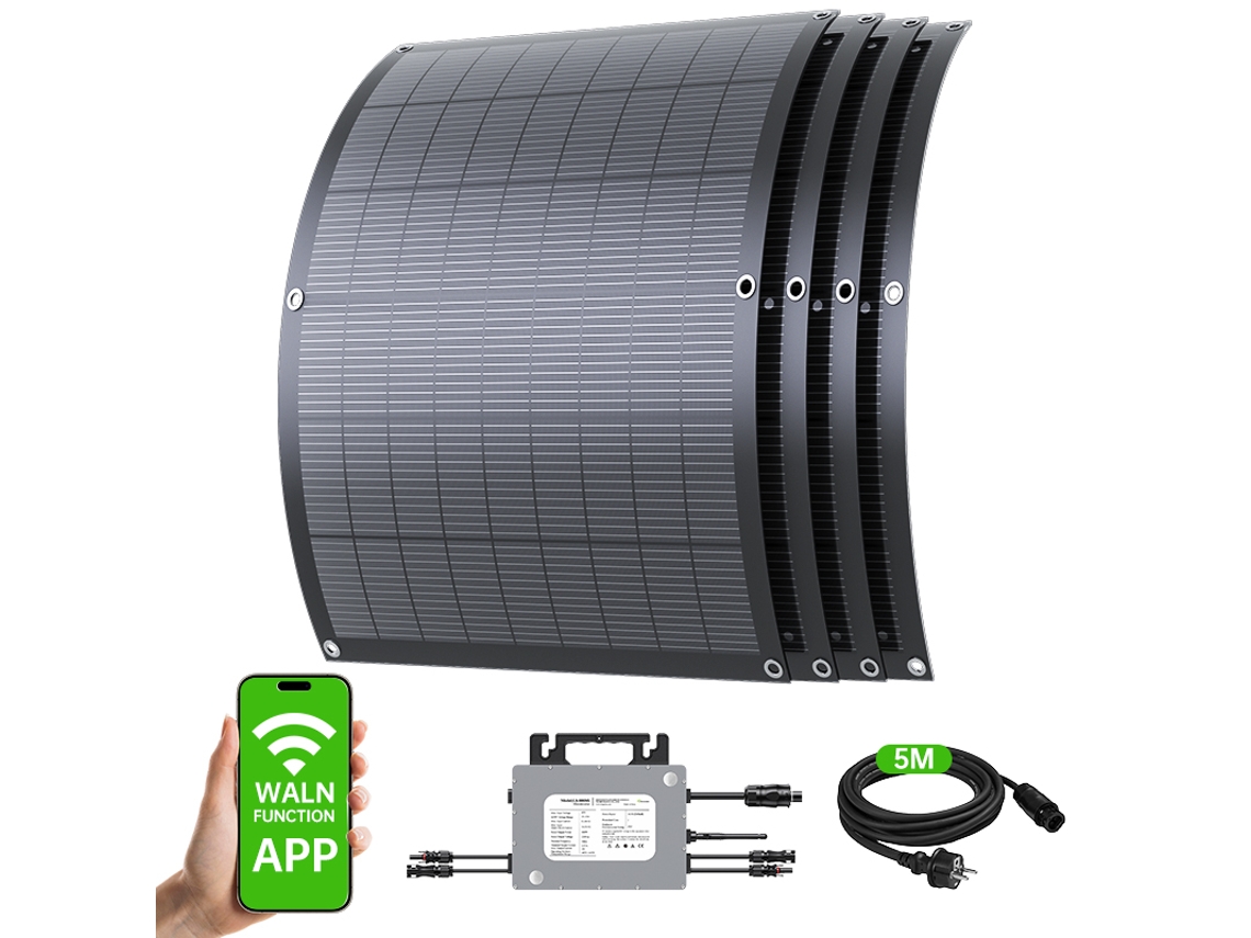 Kit Solar Lionshee Para Varanda 800 W (4 Painéis Flexíveis De 240 W, Microinversor De 800 W) Wifi, Aplicação Móvel, Ip67