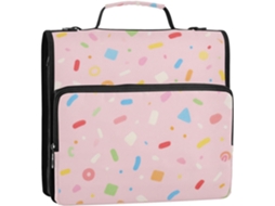 Organizador com Zíper, 3 Argolas, Alça de Ombro e Mão, Estampa Fogos Artifício, Rosa, 3,8 Cm 34,5 X 31,5 8,9