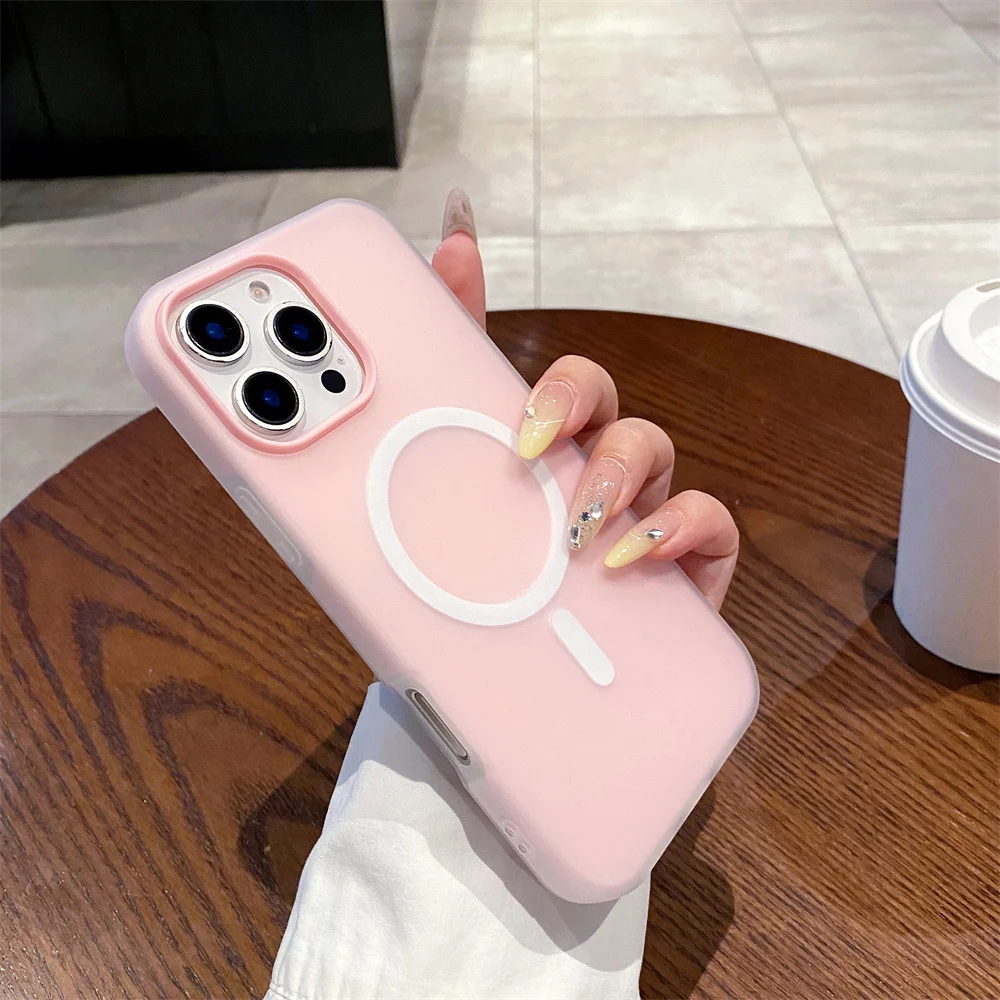 Capa Fosca Para Iphone (iphone 15, Rosa Claro) Com Carregamento Sem Fio Magsafe E Proteção Magnética.