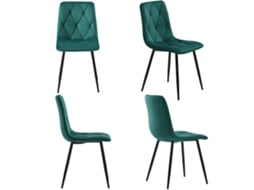 Conjunto De 4 Cadeiras De Jantar, Verde-escuras, Estofadas Em Veludo Sarjado, Com Encosto.