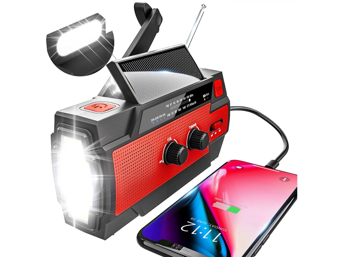 Rádio de emergência com manivela, portátil, movido a energia solar, AM/FM, previsão do tempo, vermelho AQUAFORGE