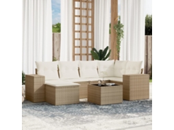 Vidaxl 7 Pcs Conjunto De Sofás P/ Jardim Com Almofadões Vime Pe Bege