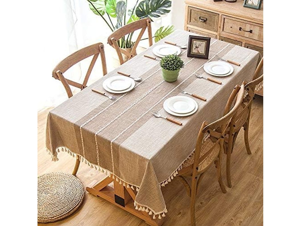 2026 mantel de Mesa Lavable de Algodón Con Borlas Sin Arrugas para Interior Y Exterior (marrón, 55x55 Pulgadas)