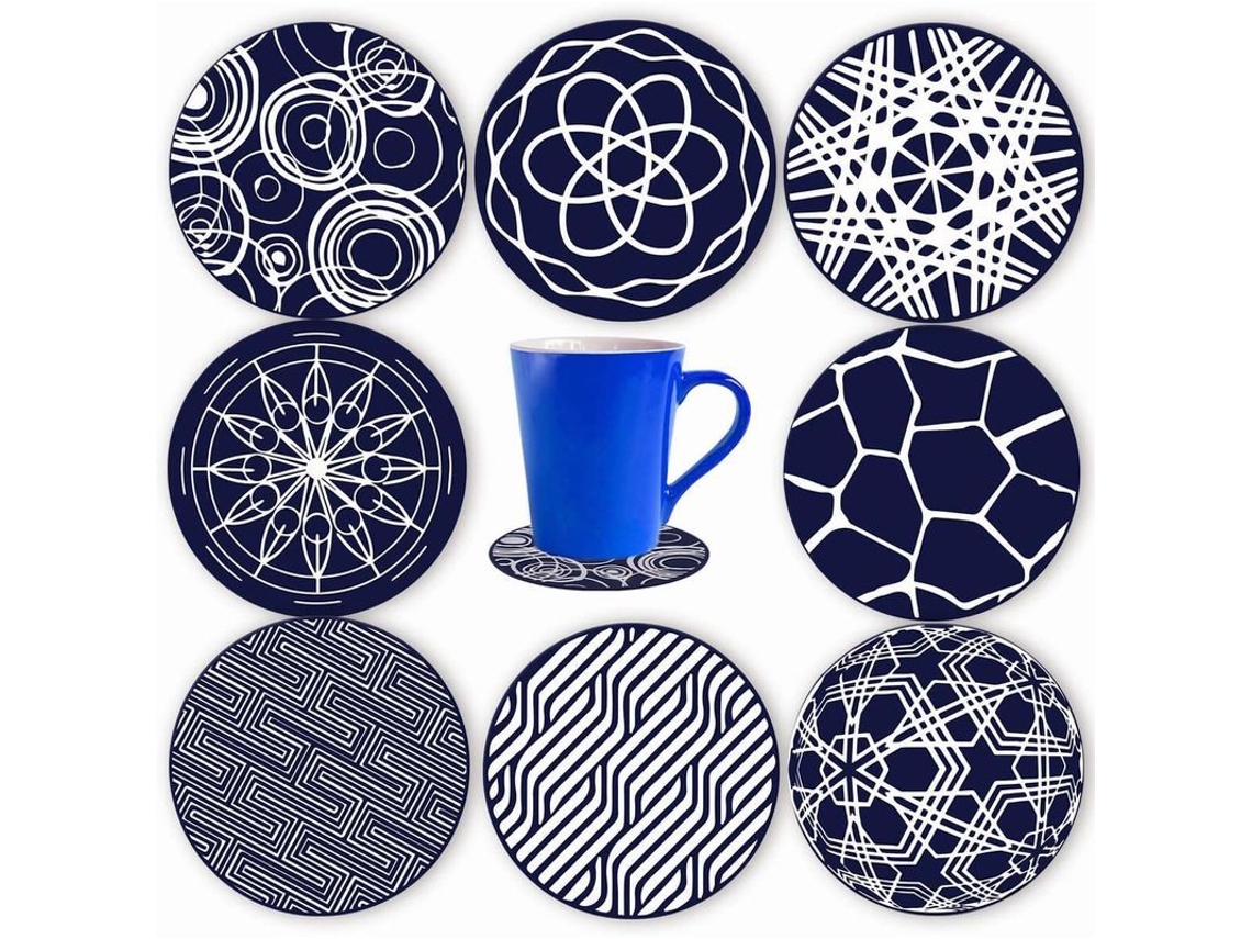 Nova Line conjunto de 8 Posavasos de Silicone Azul 10cm, Anti deslizante para Copos de Café, Chá, Cerveja e Vinho