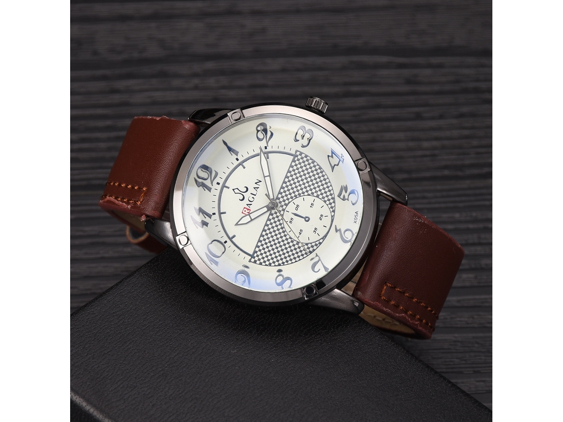 Reloj Cuarzo De Piel Pu Unisex Con Dial Redondo Clásico De Moda (marrón Oscuro)