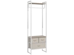 Suporte Cabides para com 3 Gavetas de Tecido Barra para Pendurar e Prateleira para Entrada Quarto 58,5x30x178 Cm Natural