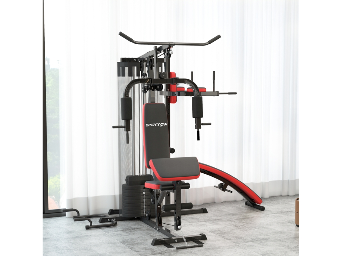 Máquina Multi Estação Ajustável De Musculação Com Placas Peso 45 Kg 225x175x200 Cm Preto