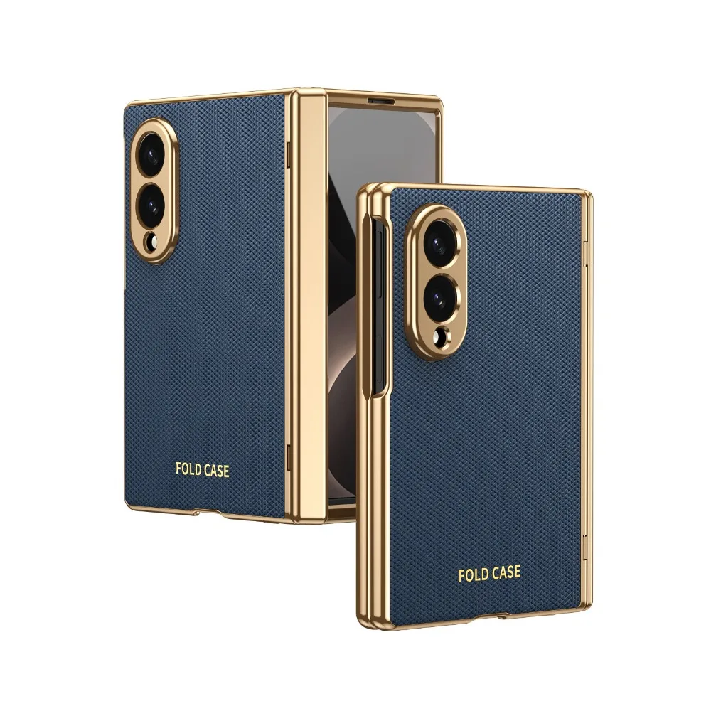 (azul, Galaxy Z Fold6) Capa De Celular De Luxo Em Couro Genuíno Com Padrão De Diamante E Película Protetora De Cobertura Total.