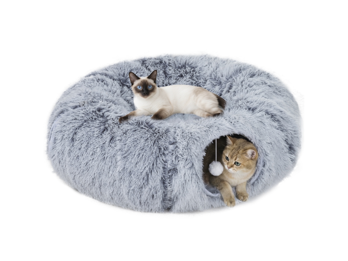 Túnel para Gatos de Interior com Cama em Formato de Rosca, Almofada Circular Lavável, 90x80x27cm, Cinza Claro E TOWN COMMERCE GMBH