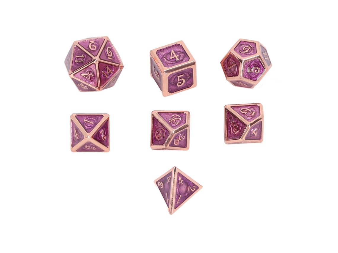 Ats conjunto de 7 Dados Poliédricos Electrolíticos de Oro Antiguo Con Esmalte para Juegos de Mesa Rpg, Morado Claro