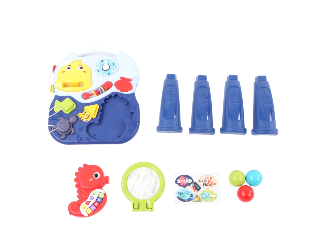 Walshlxq mesa de Aprendizagem para Bebês com Tema Oceânico, Habilidades Motoras Finas, Pareamento de Formas e Música Azul