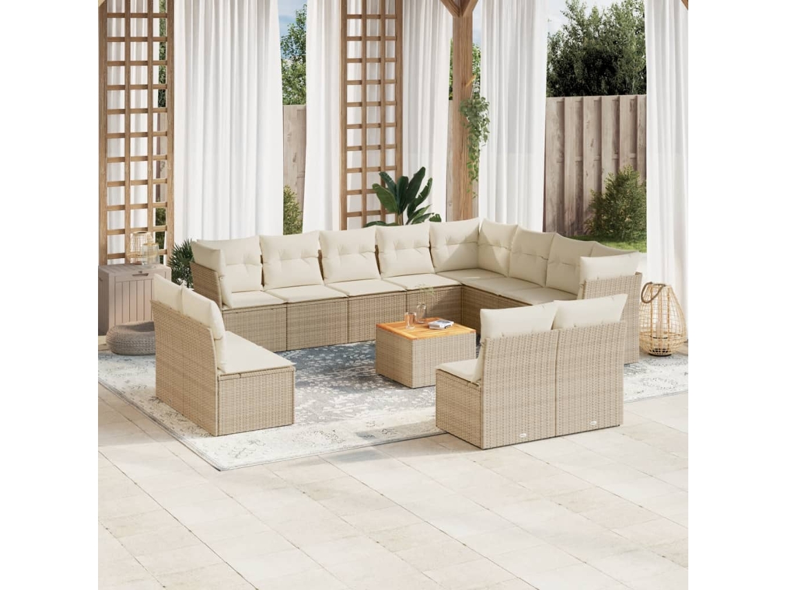 Conjunto de 13 Sofás para Jardim com Almofadas Vime Pe Bege Dkd Home Decor