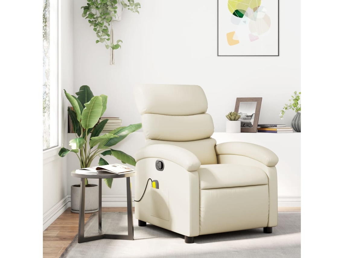 Vidaxl Poltrona De Massagem Reclinável Em Couro Sintético Creme
