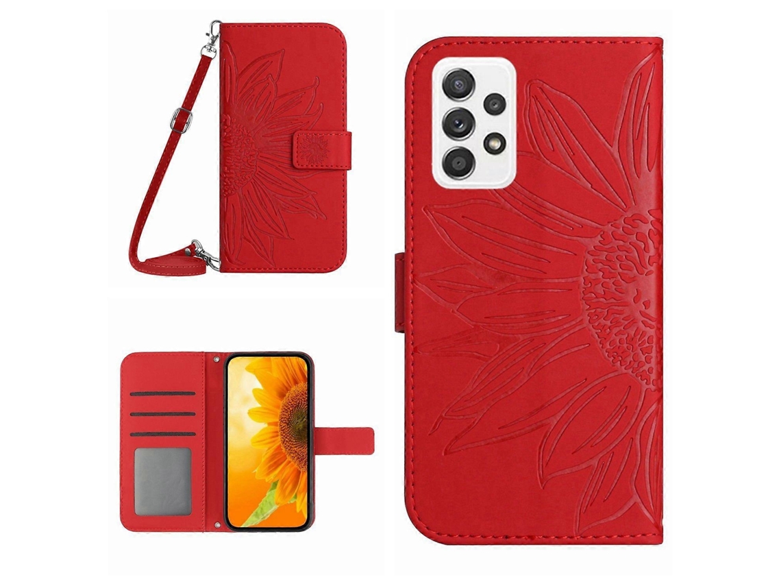 Capa De Celular Flip Em Couro Sintético Com Estampa De Girassol E Toque Suave Para Samsung Galaxy A73 5g, Com Cordão.