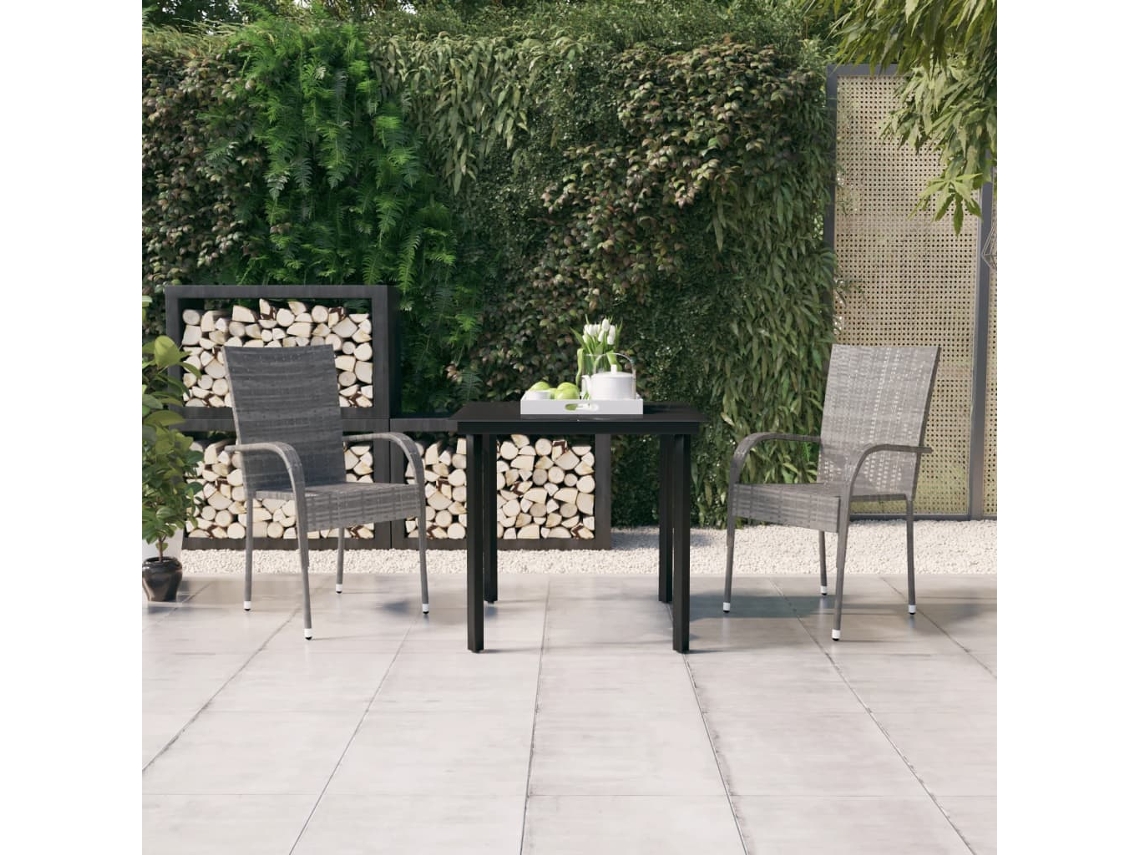 Vidaxl 3 Pcs Conjunto De Jantar Para Jardim Cinzento E Preto