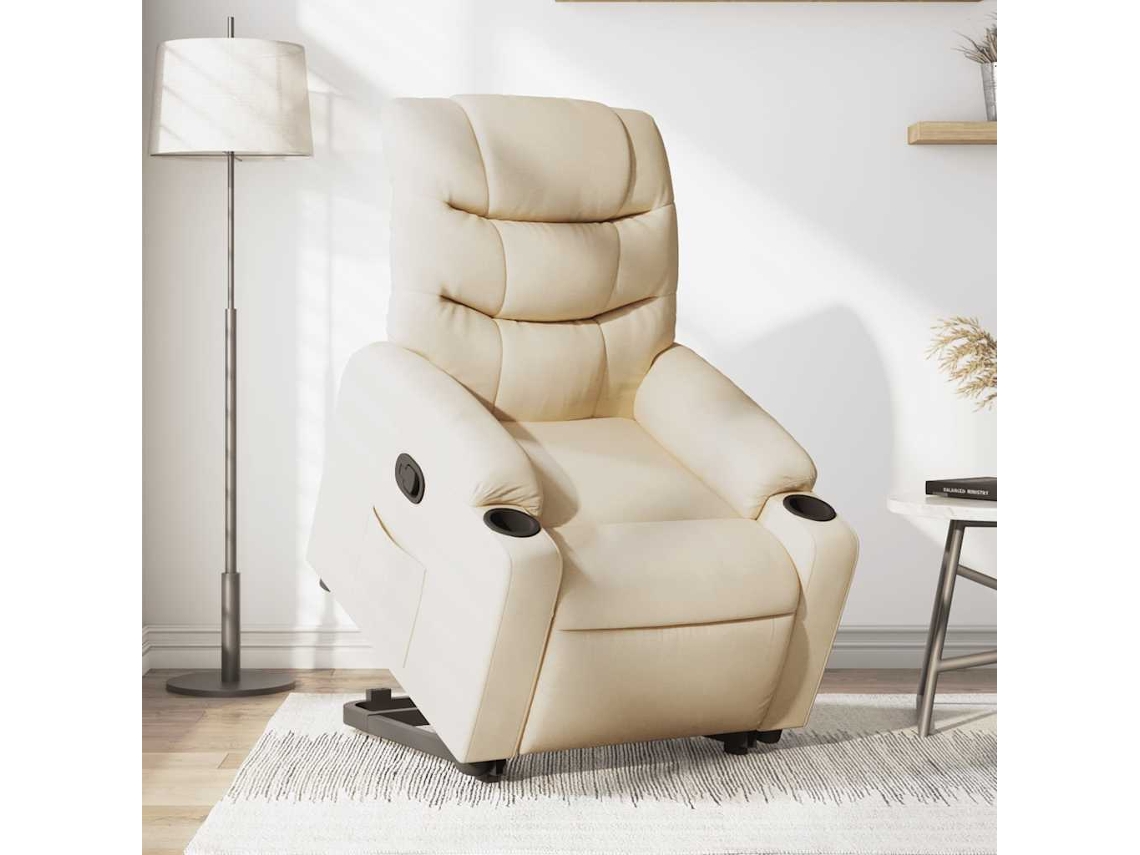 Vidaxl Poltrona Reclinável Elevatória Tecido Cor Creme