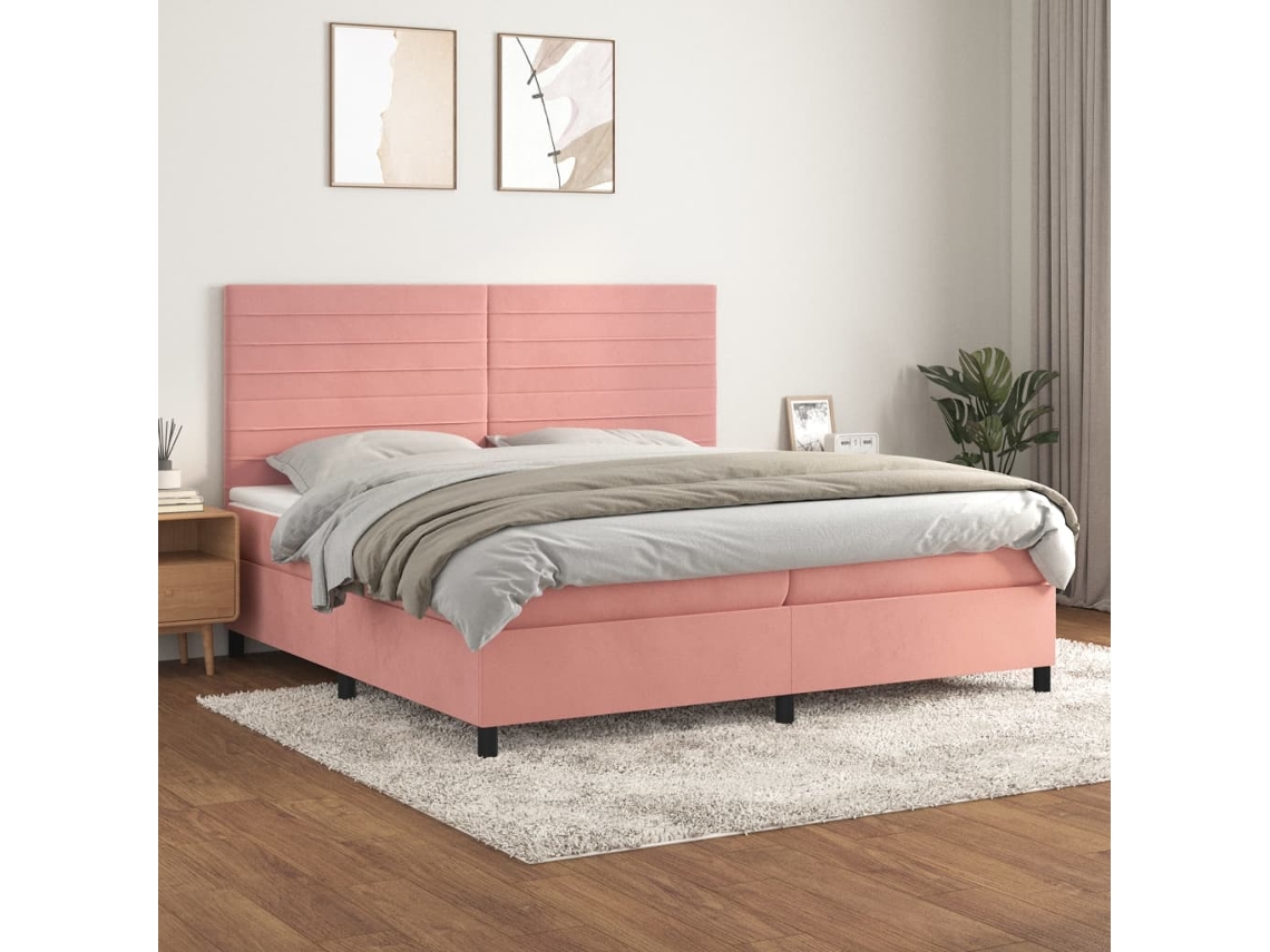 Vidaxl Cama Com Molas/colchão 200x200 Cm Veludo Rosa