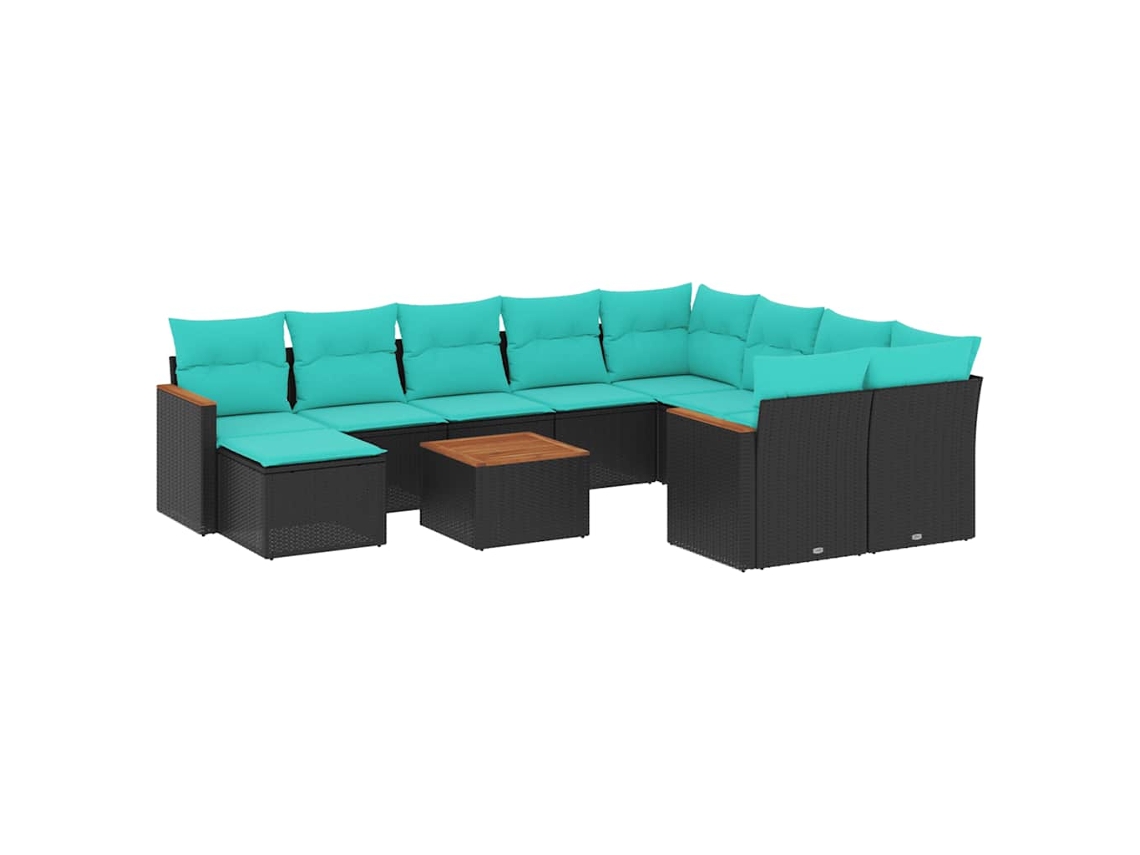 Vidaxl Conjunto De Sofá De Jardim Com 11 Peças E Almofadas Em Rattan Sintético Preto
