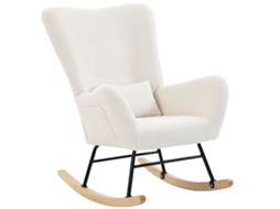 Poltrona Baloiço em Borrego Poltrona para Amamentação com Encosto Acolchoado Almofada e Base de Madeira Borracha 67x82x100 Cm Creme FYNTERA EUROPA